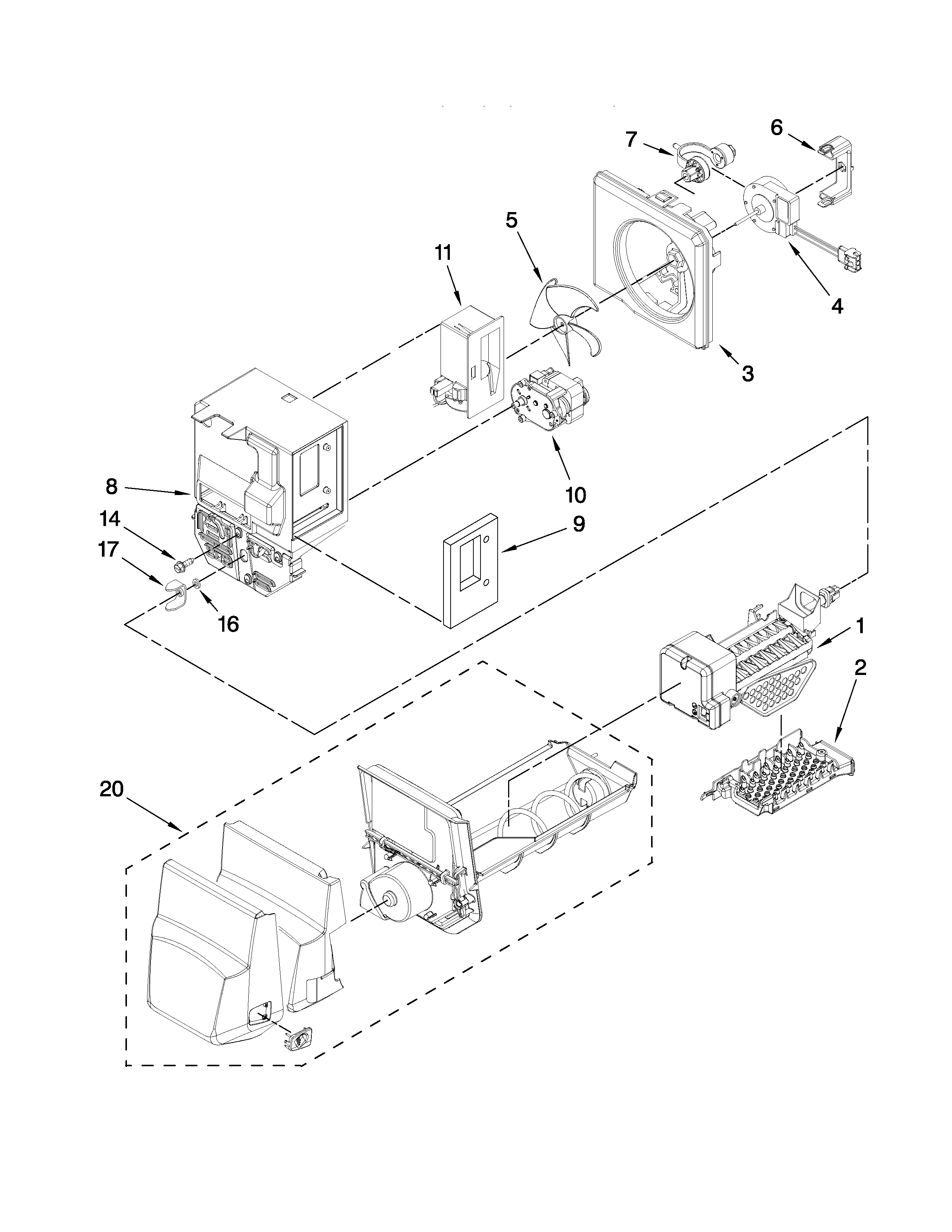 Motor and ice container parts