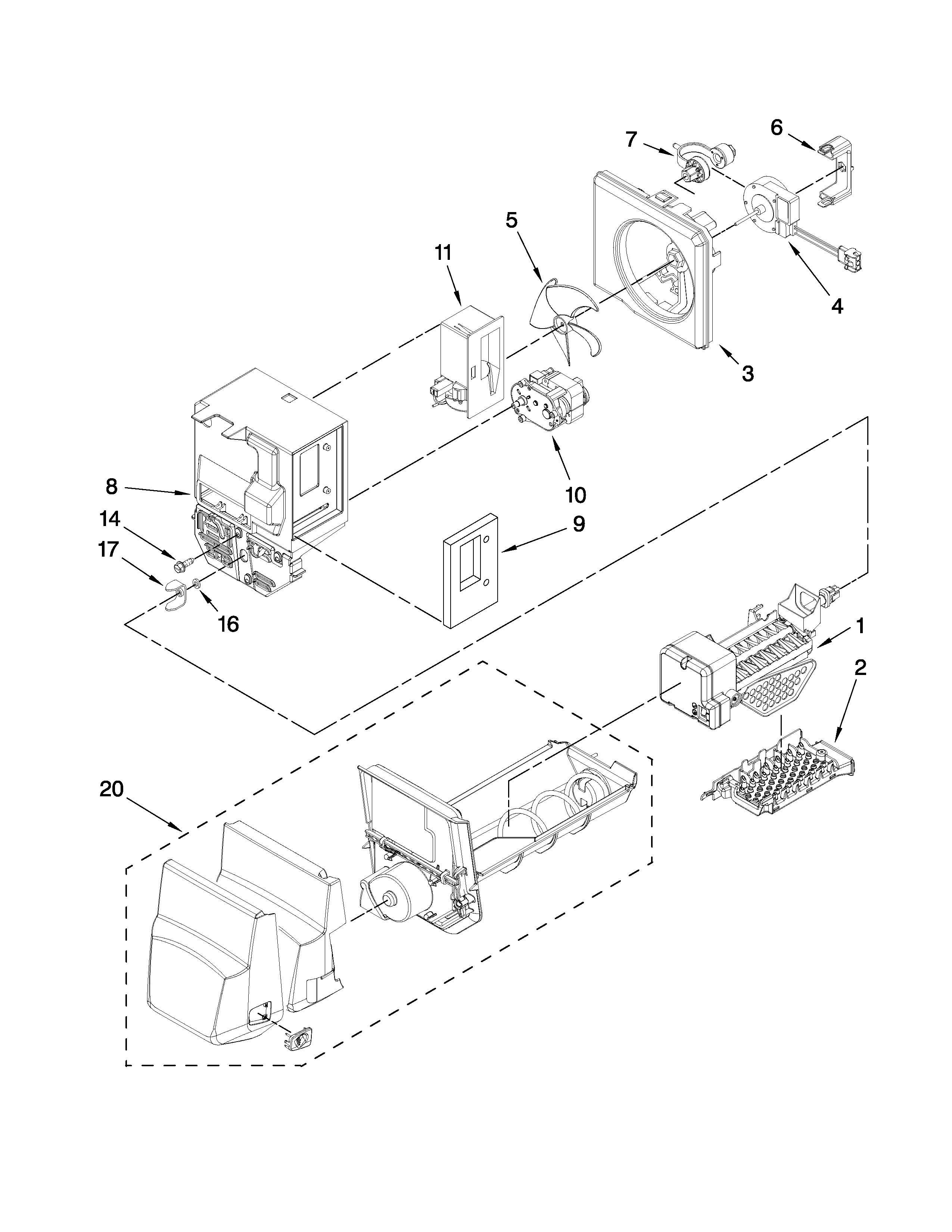 MOTOR AND ICE CONTAINER PARTS