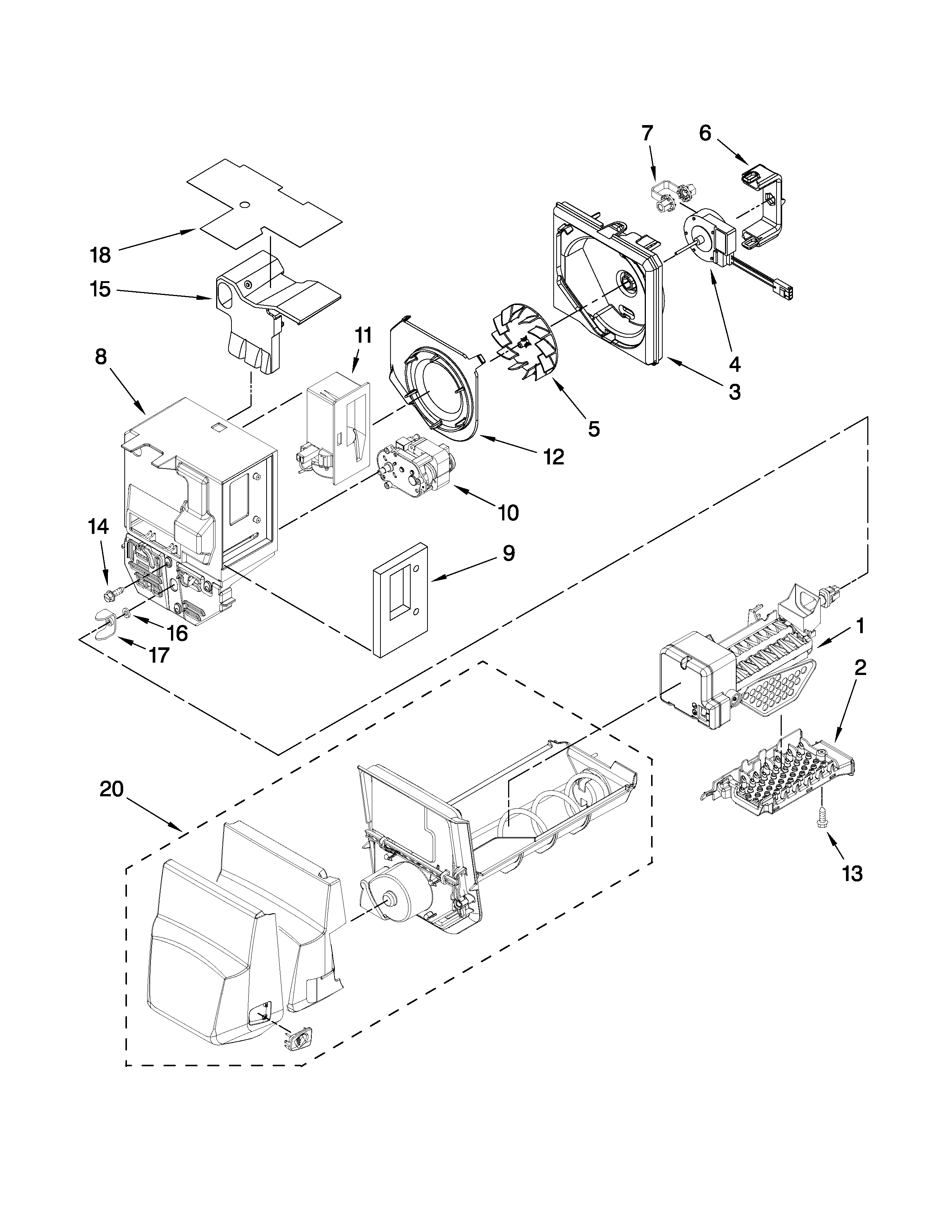 MOTOR AND ICE CONTAINER PARTS