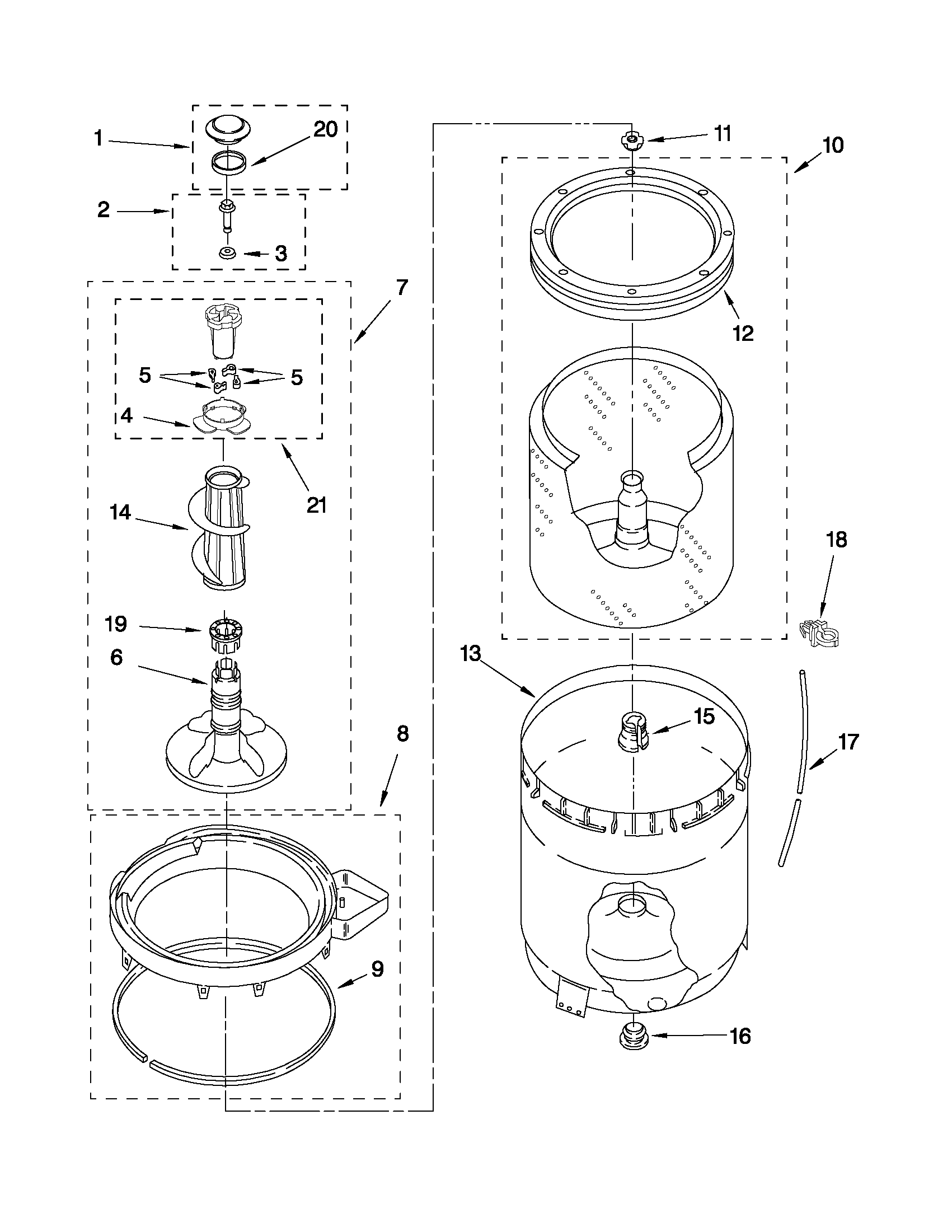 Agitator, basket and tub parts