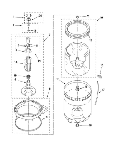 Agitator, basket and tub parts