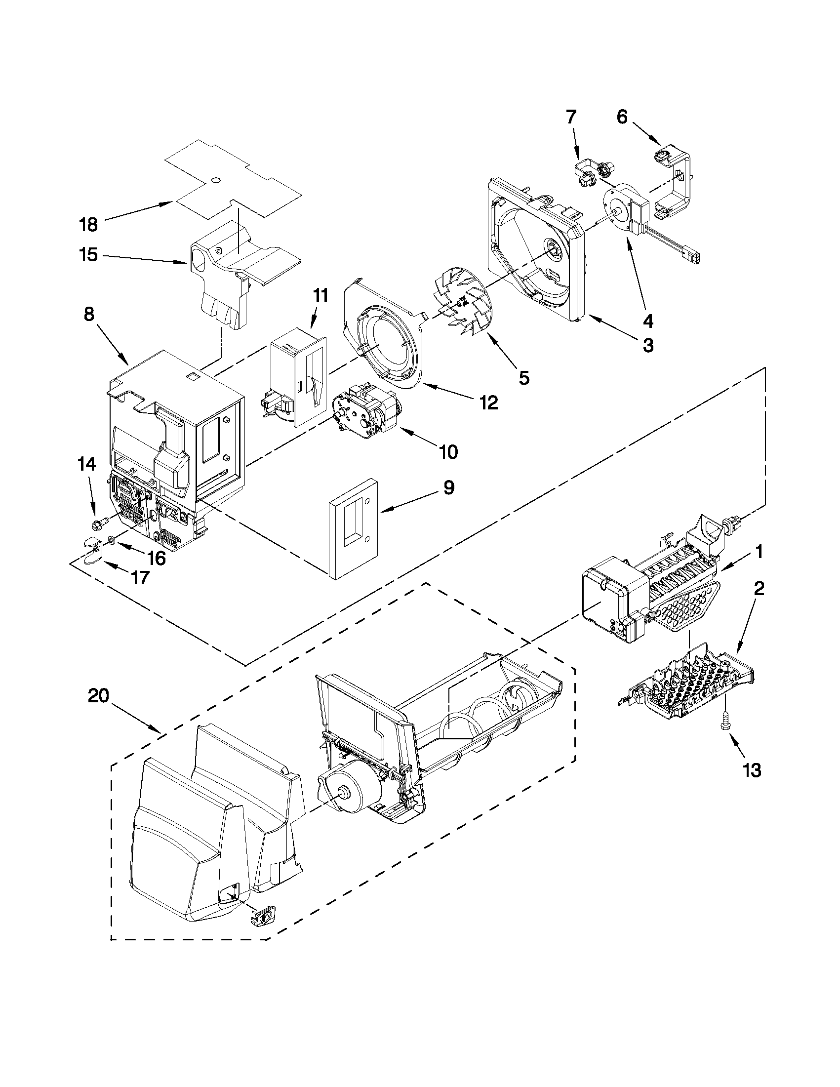 MOTOR AND ICE CONTAINER PARTS