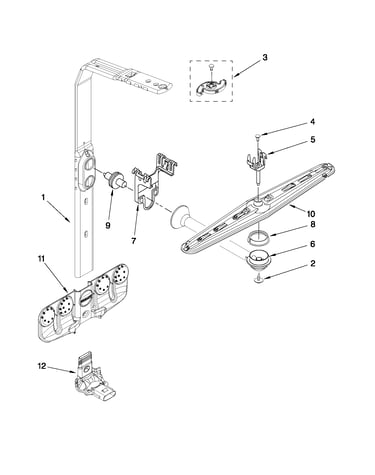Upper wash and rinse parts