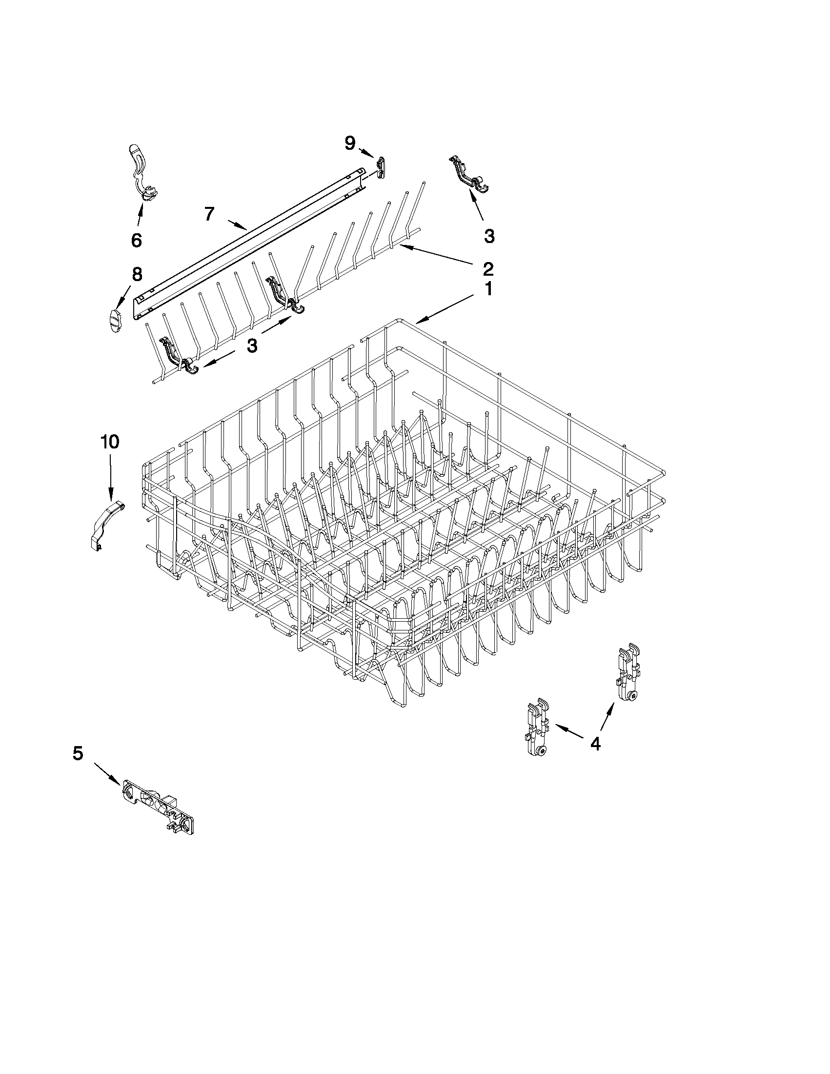 Upper rack and track parts