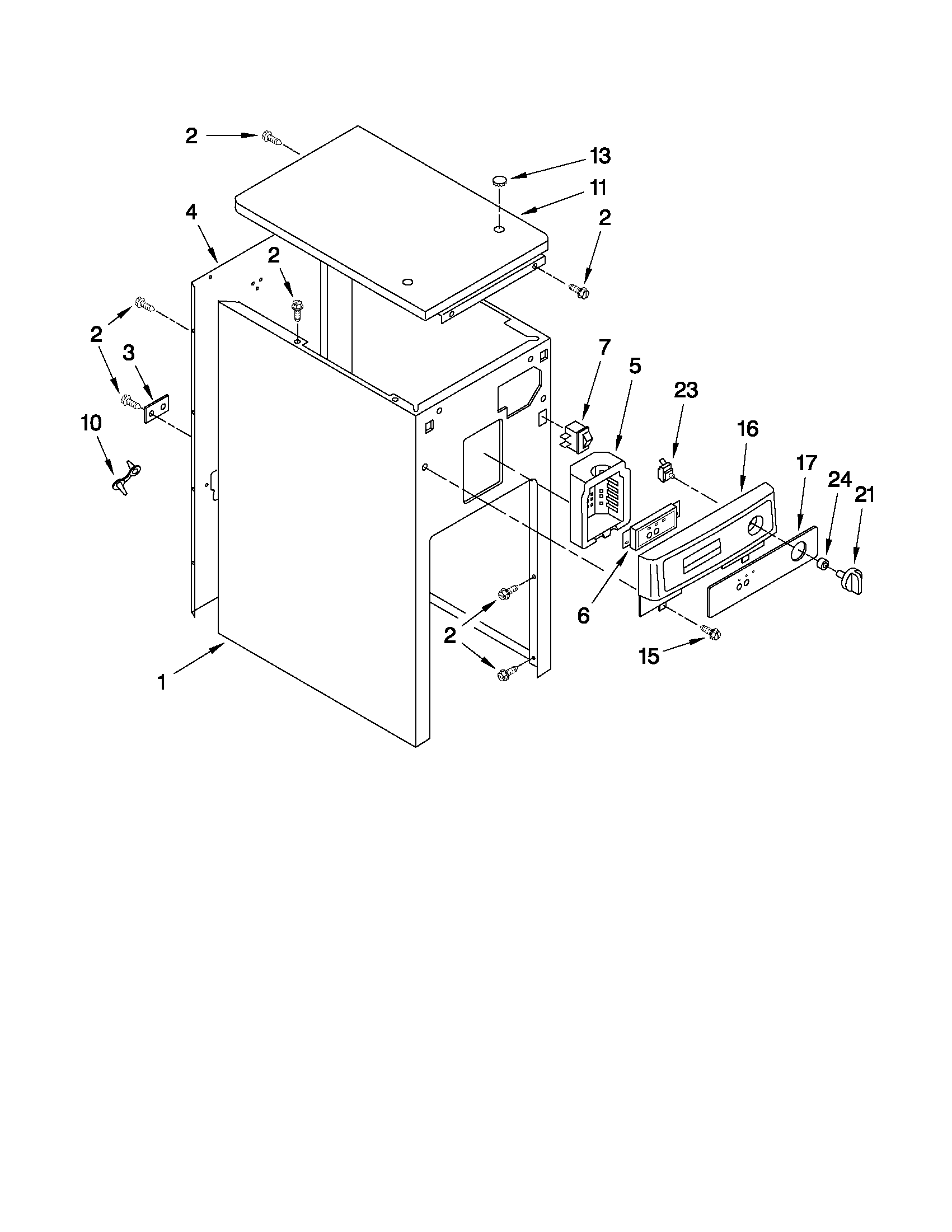 Cabinet and control parts