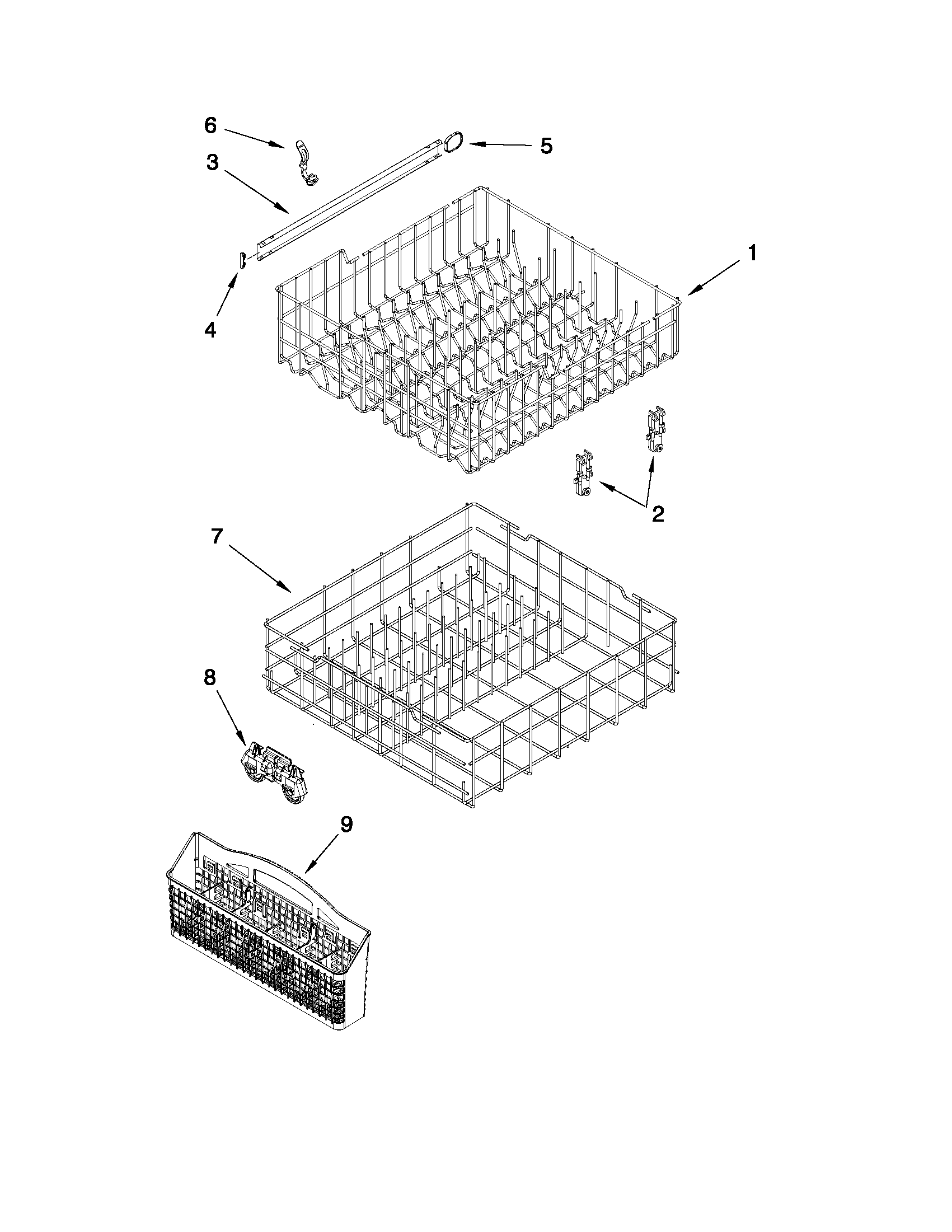Upper and lower rack and track parts