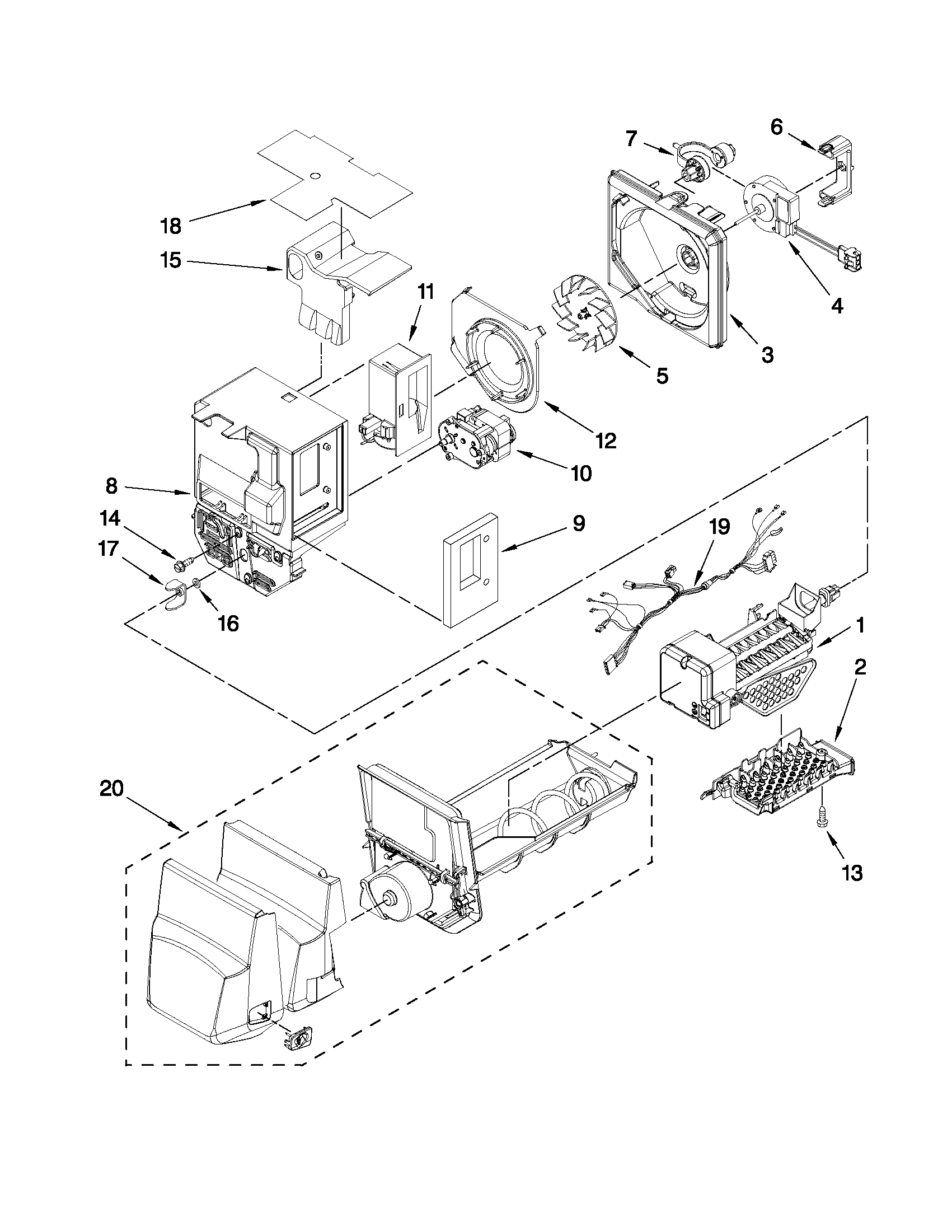 Motor and ice container parts