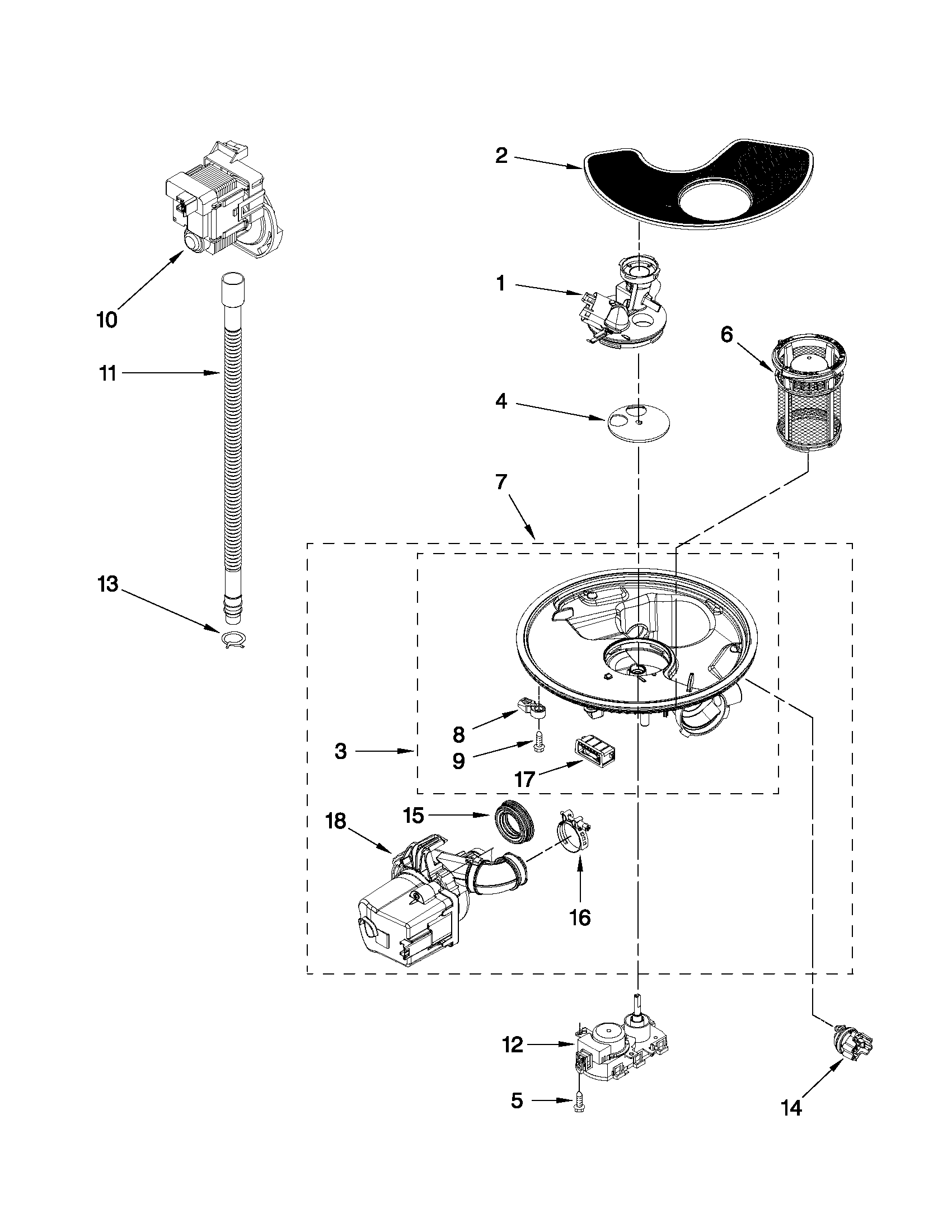 Pump, washarm and motor parts