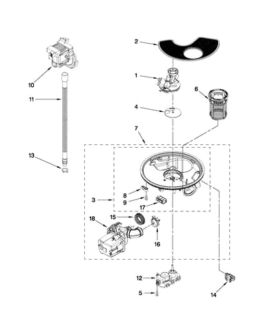 Pump, washarm and motor parts
