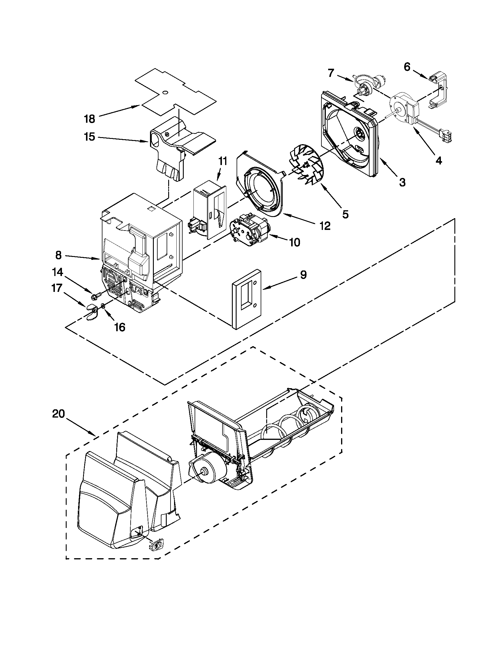 Motor and ice container parts