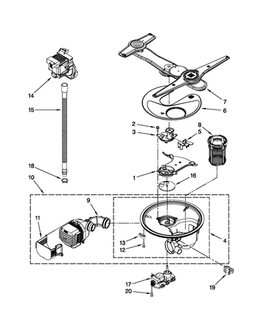 Pump, washarm and motor parts