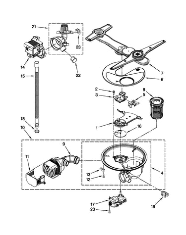 Pump, washarm and motor parts