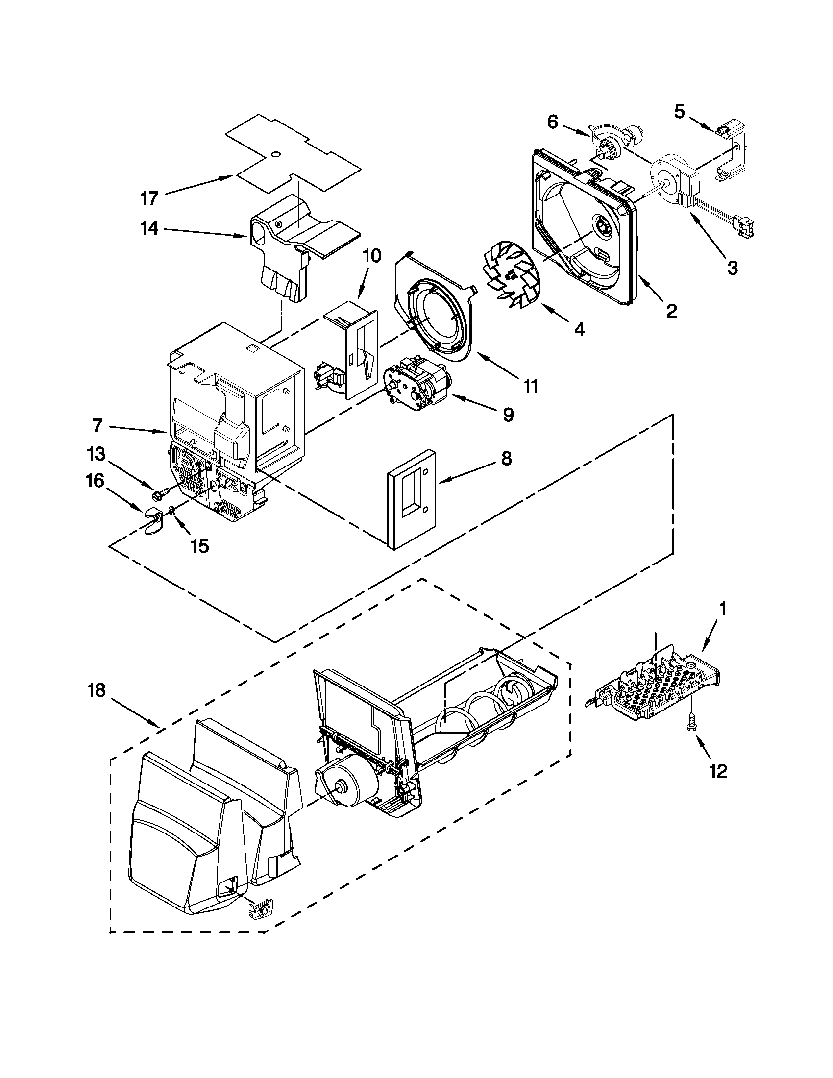 MOTOR AND ICE CONTAINER PARTS