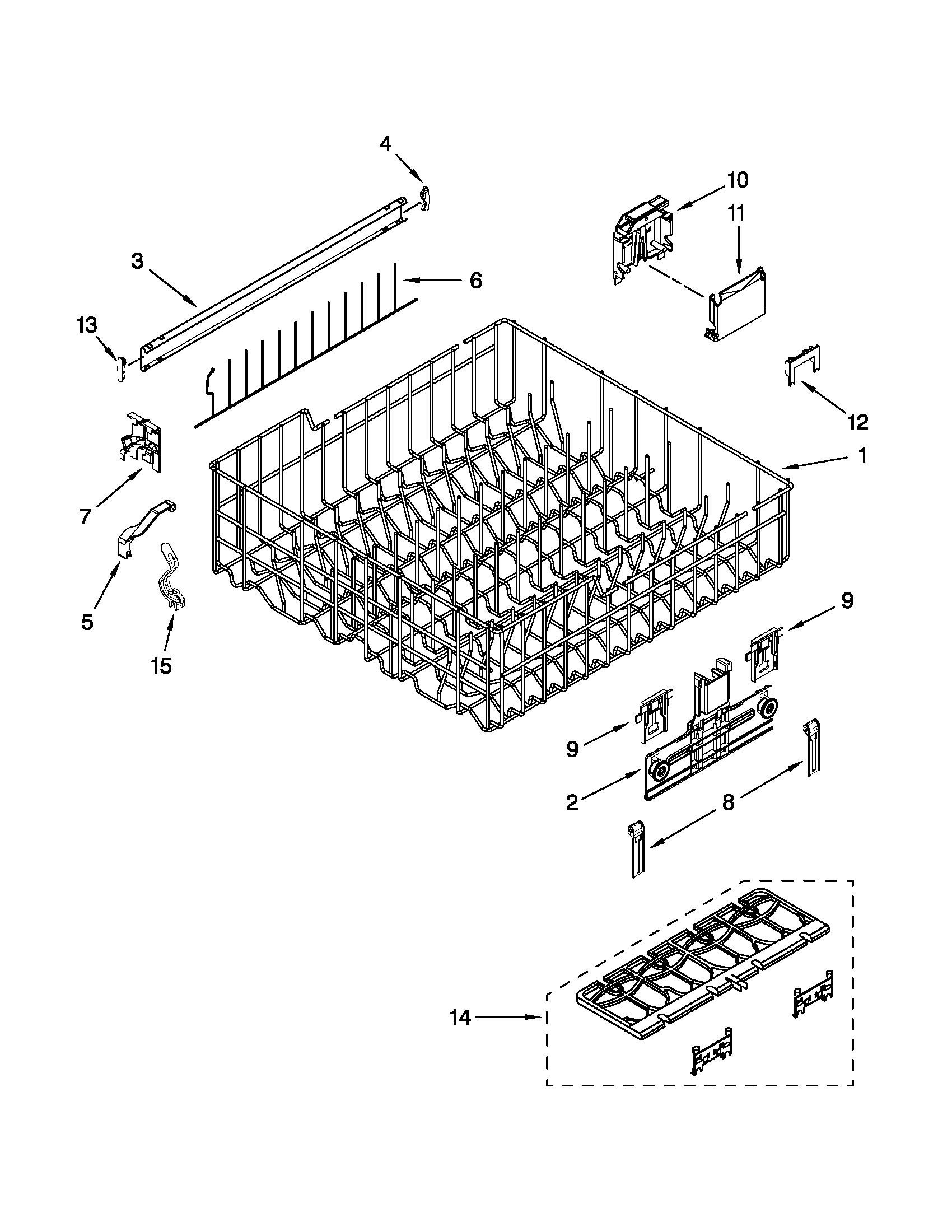 Upper rack and track parts