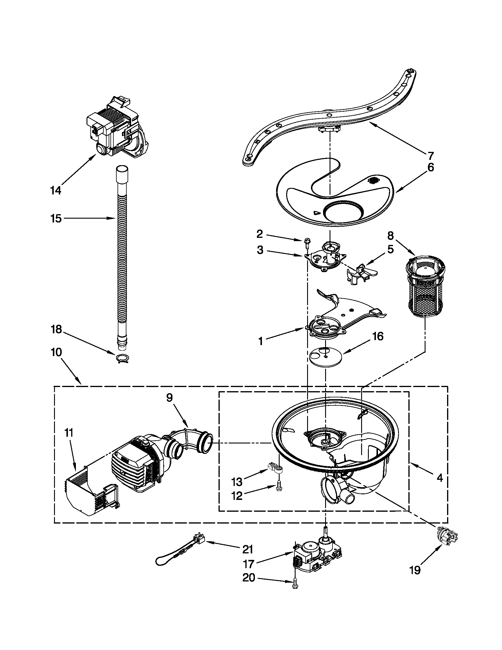 Pump, washarm and motor parts