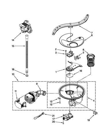 Pump, washarm and motor parts