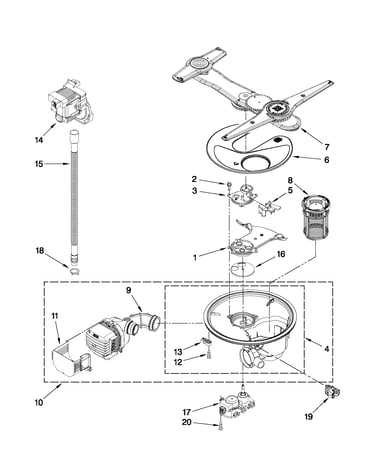Pump, washarm and motor parts