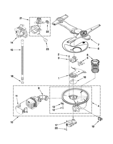 Pump, washarm and motor parts