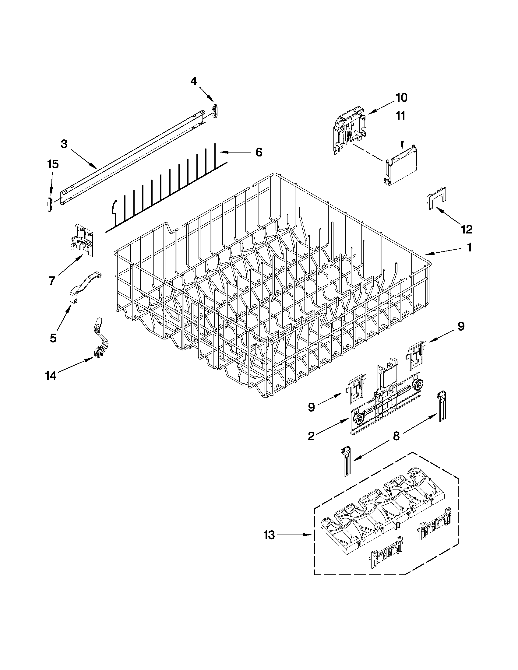 Upper rack and track parts
