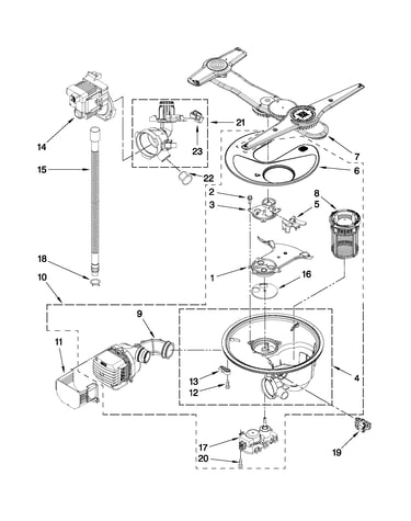 Pump, washarm and motor parts