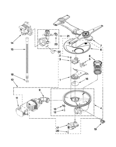 Pump, washarm and motor parts