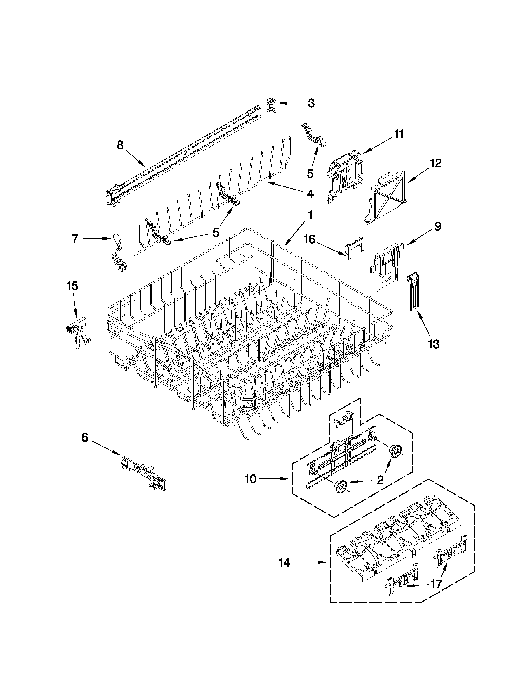 Upper rack and track parts