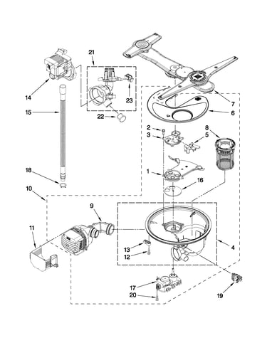 Pump, washarm and motor parts