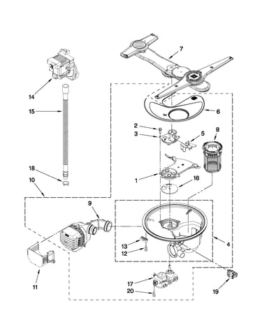 Pump, washarm and motor parts