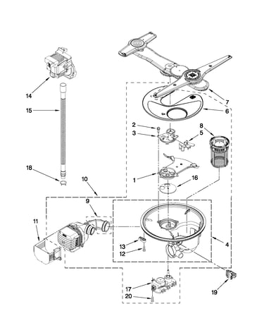 Pump, washarm and motor parts
