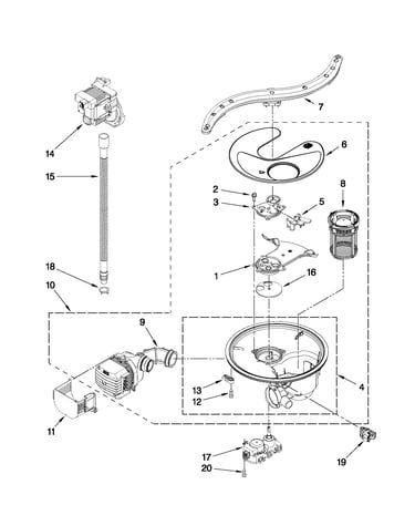 Pump, washarm and motor parts