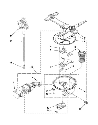 Pump, washarm and motor parts
