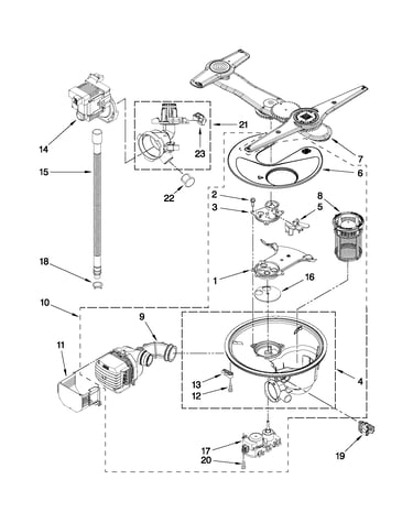 Pump, washarm and motor parts