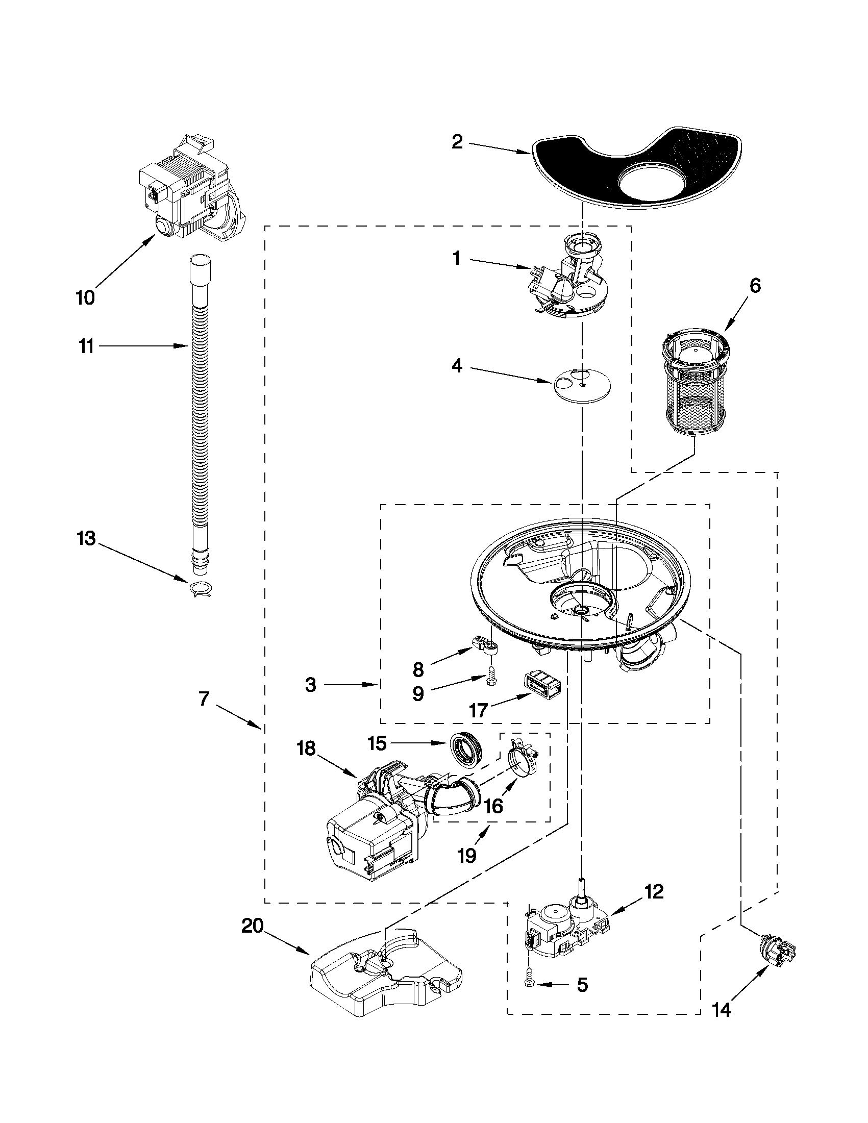 Pump, washarm and motor parts