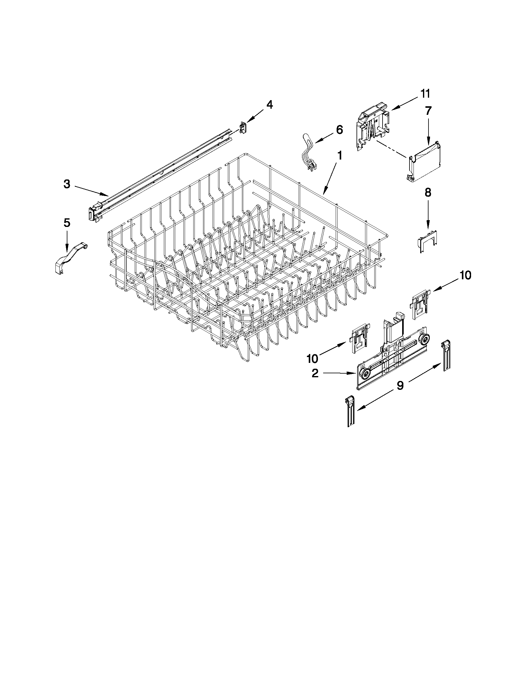 Upper rack and track parts