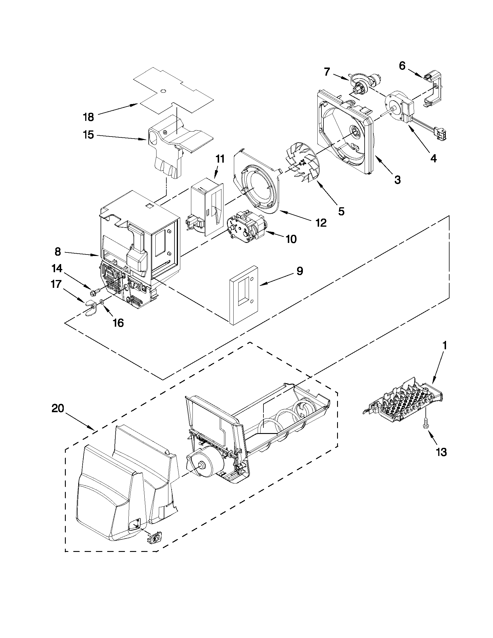 MOTOR AND ICE CONTAINER PARTS