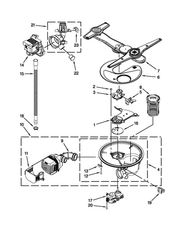 Pump, washarm and motor parts
