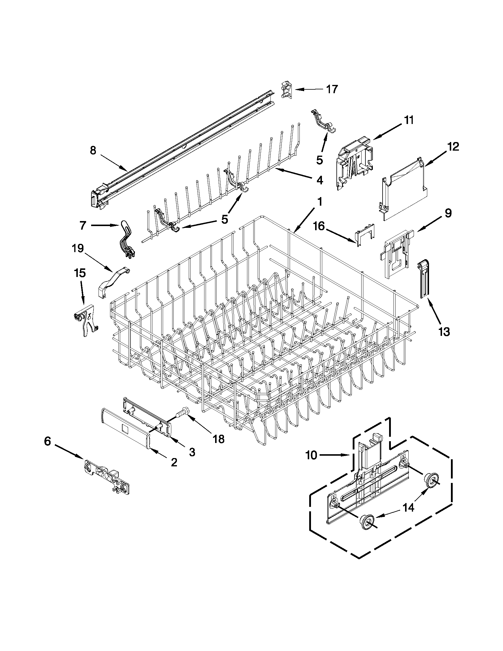 Upper rack and track parts
