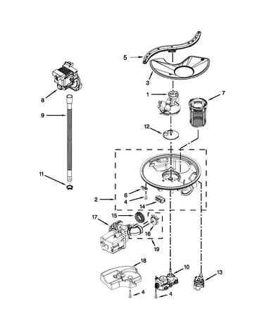 Pump, washarm and motor parts