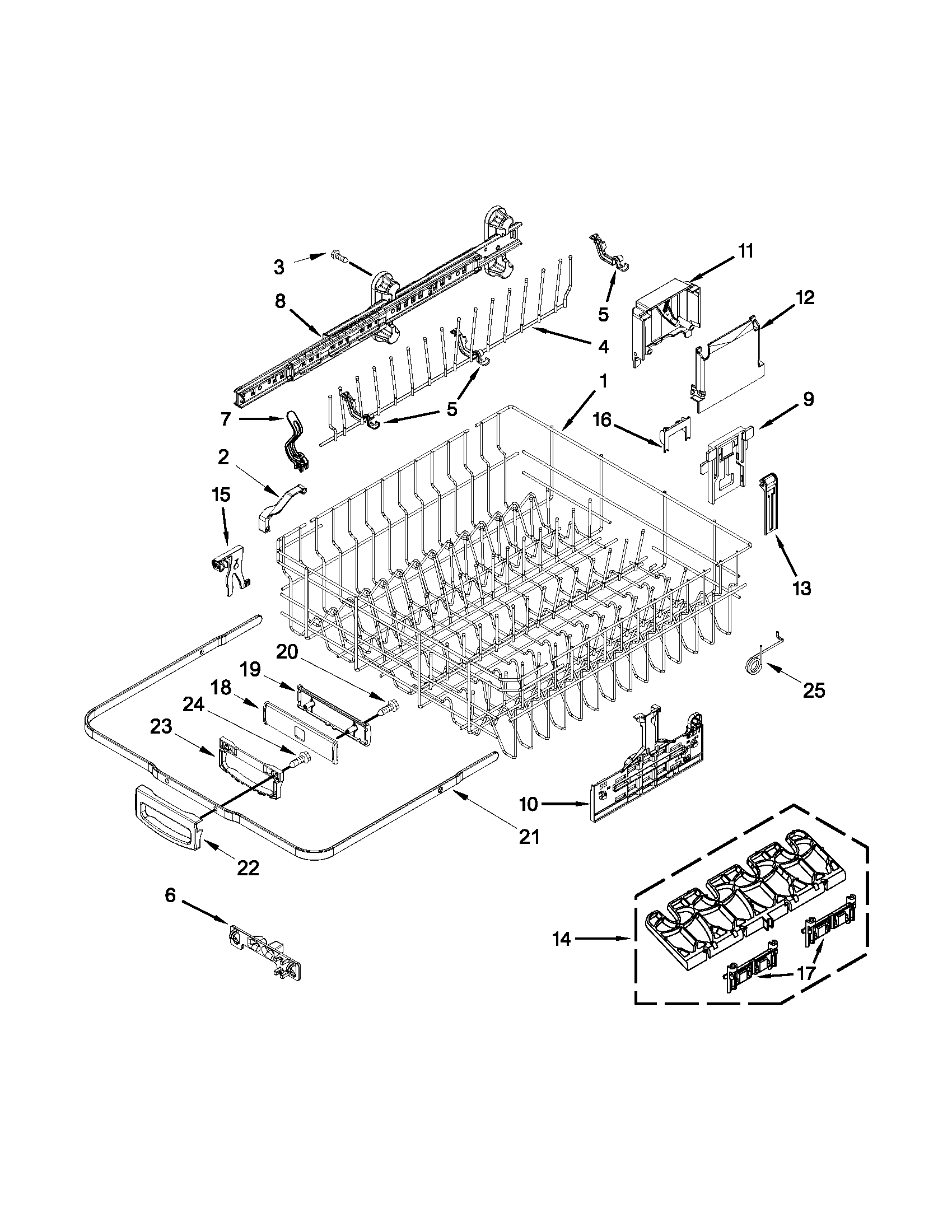 Upper rack and track parts