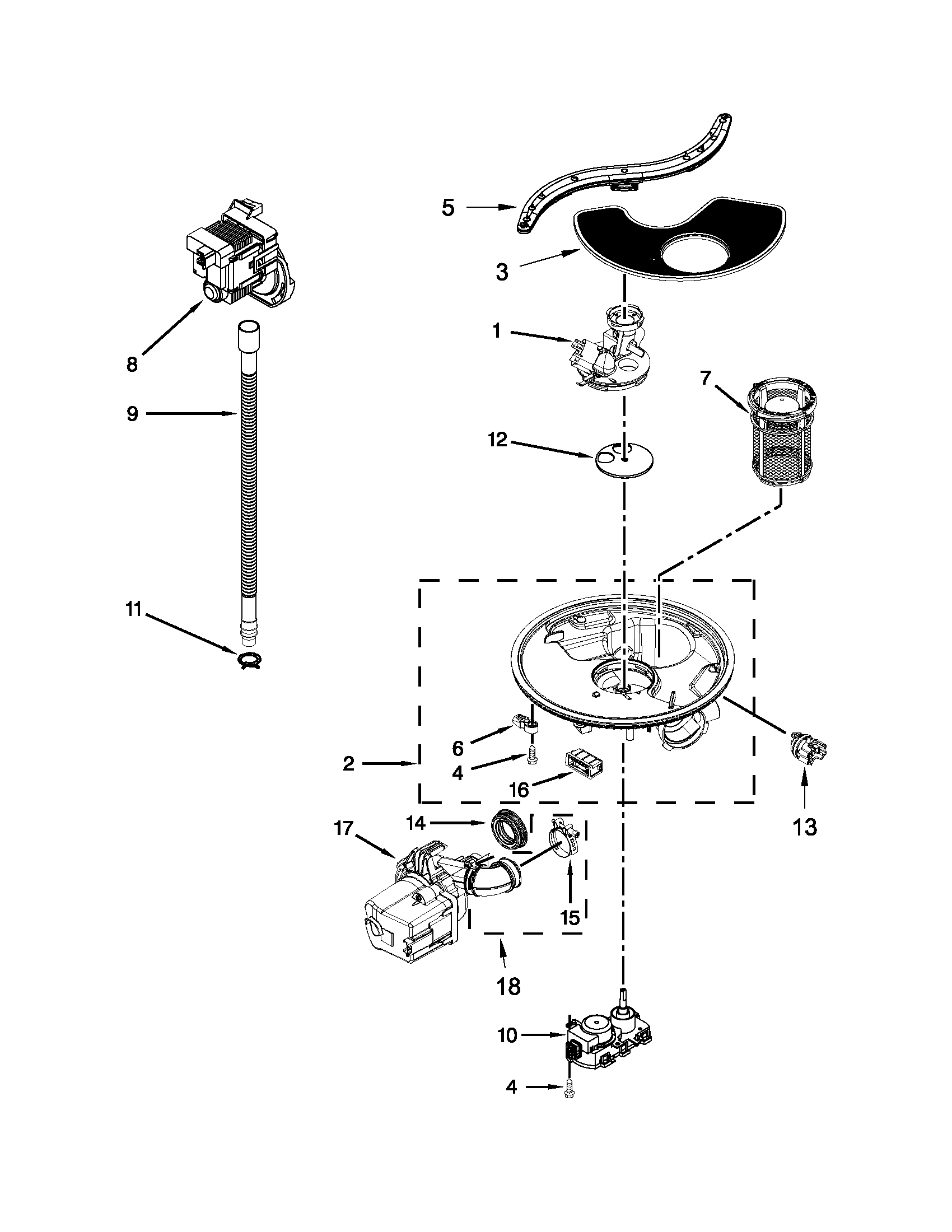 Pump, washarm and motor parts