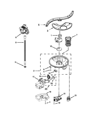 Pump, washarm and motor parts