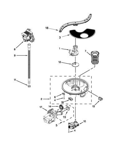 Pump, washarm and motor parts