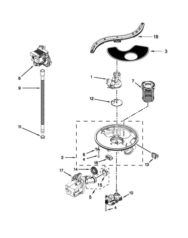 Pump, washarm and motor parts