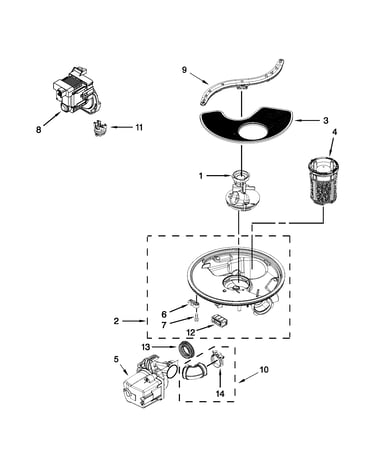 Pump, washarm and motor parts