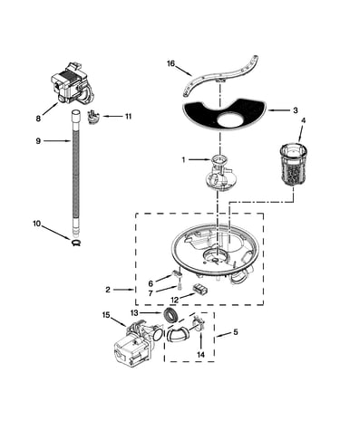 Pump, washarm and motor parts