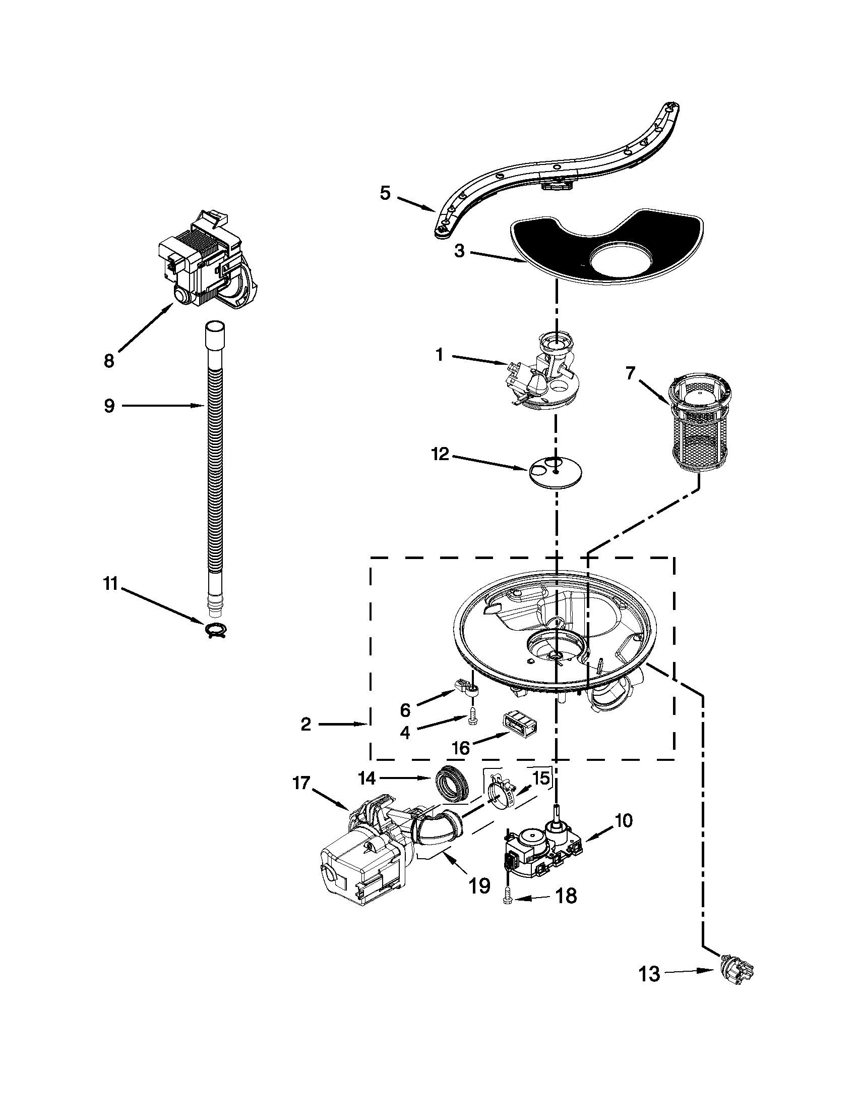 Pump, washarm and motor parts