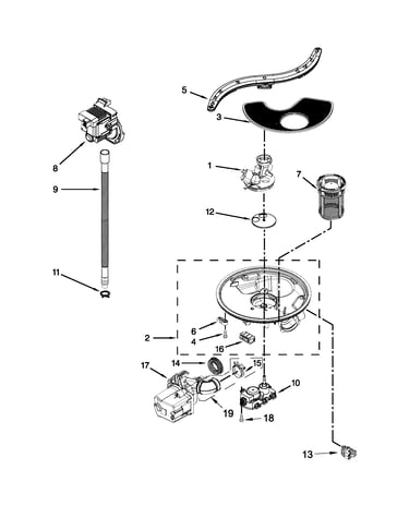 Pump, washarm and motor parts