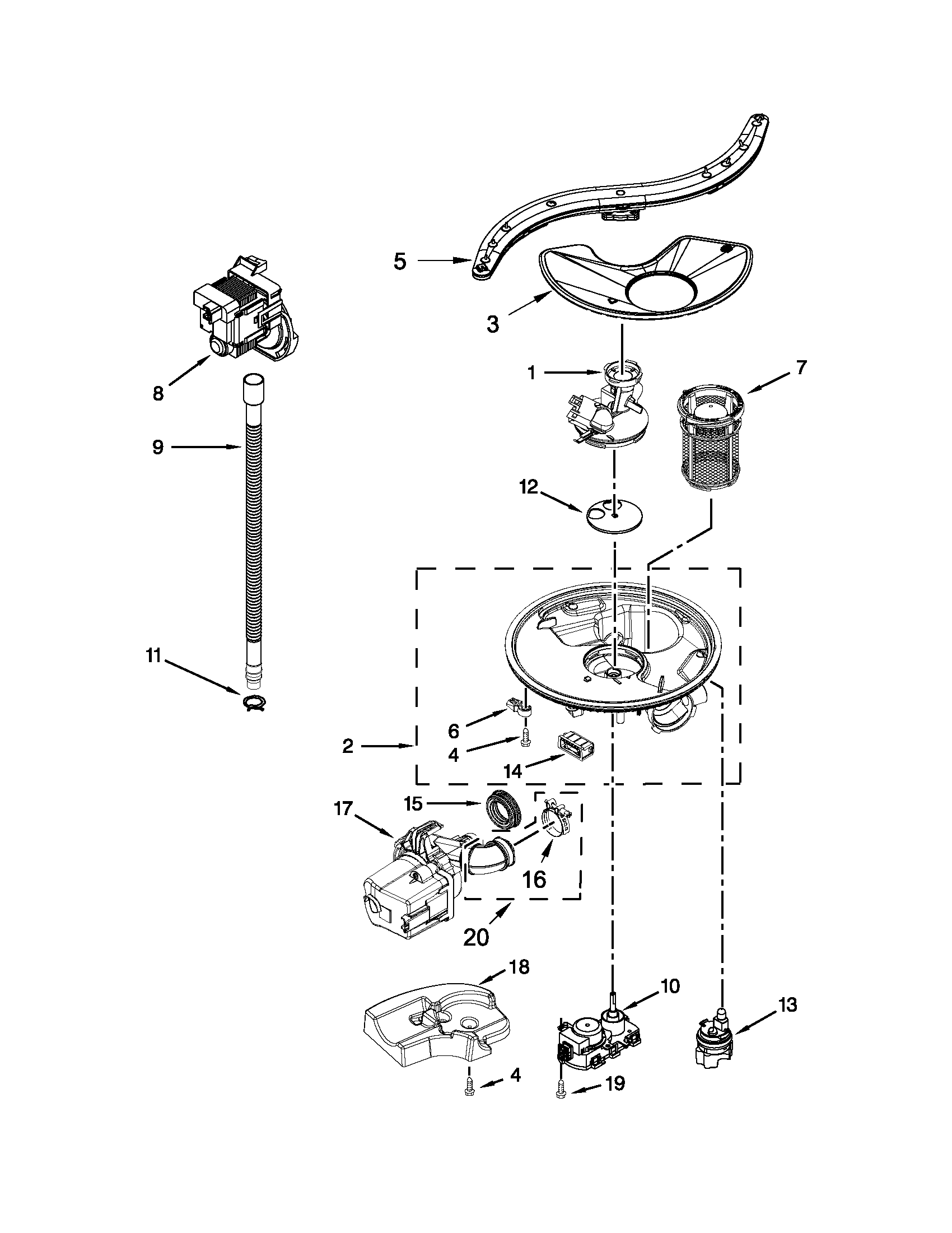 Pump, washarm and motor parts