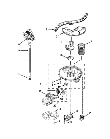 Pump, washarm and motor parts