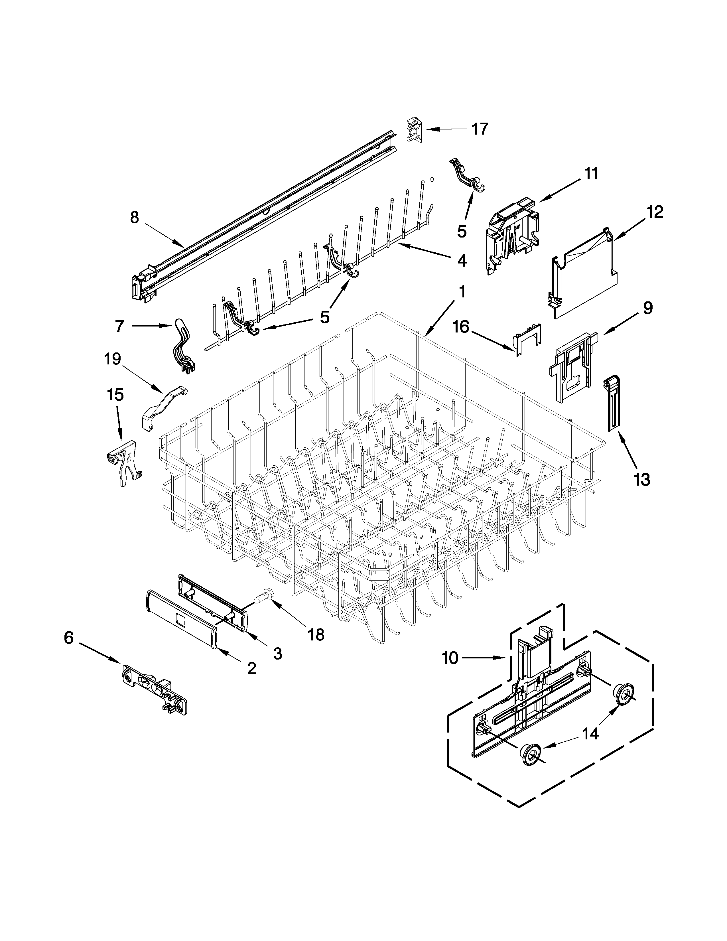 Upper rack and track parts